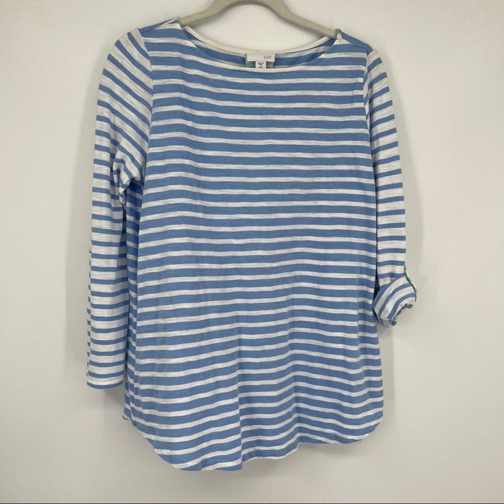 J. Jill Striped Multicolor Split Back Button Quar… - image 1